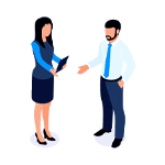 Illustration of 2 people discussing business.