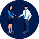 Illustration of 2 people discussing business.