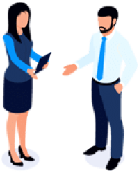Illustration of 2 people discussing business.